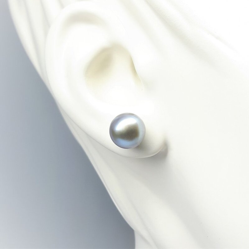 Boucles d'oreilles en or jaune 18kt perles de culture d'eau douce grises bouton Ø10-10.5mm