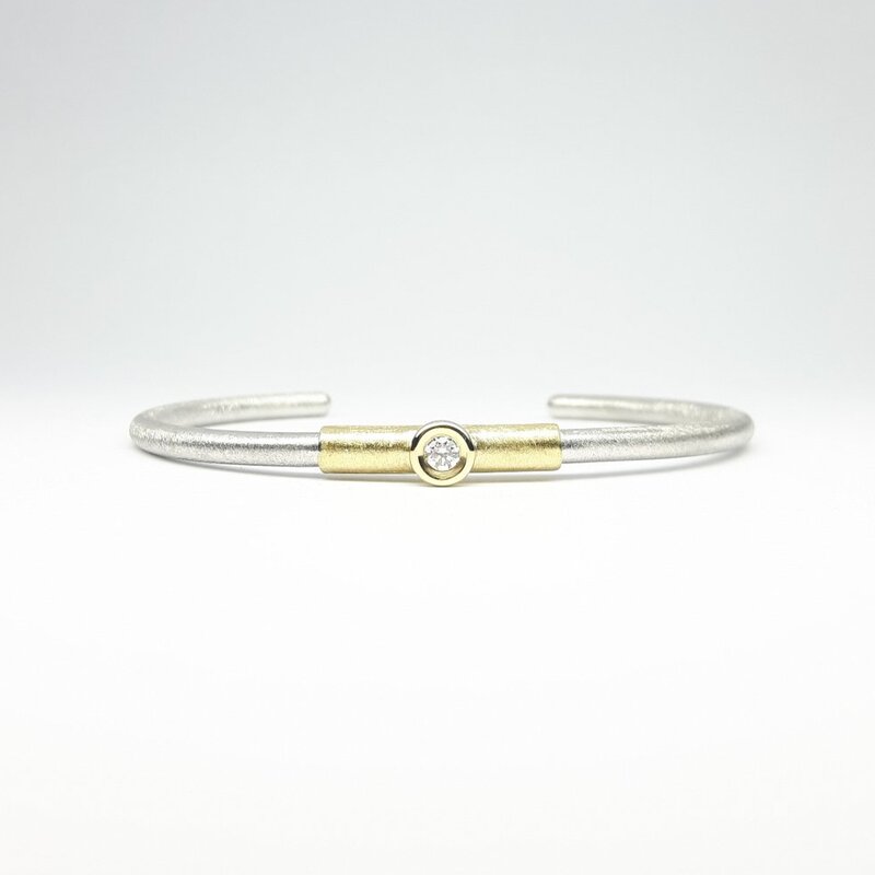 Bracelet en or jaune 18kt, 925/-argent et diamant Ø3mm 0,10ct.
