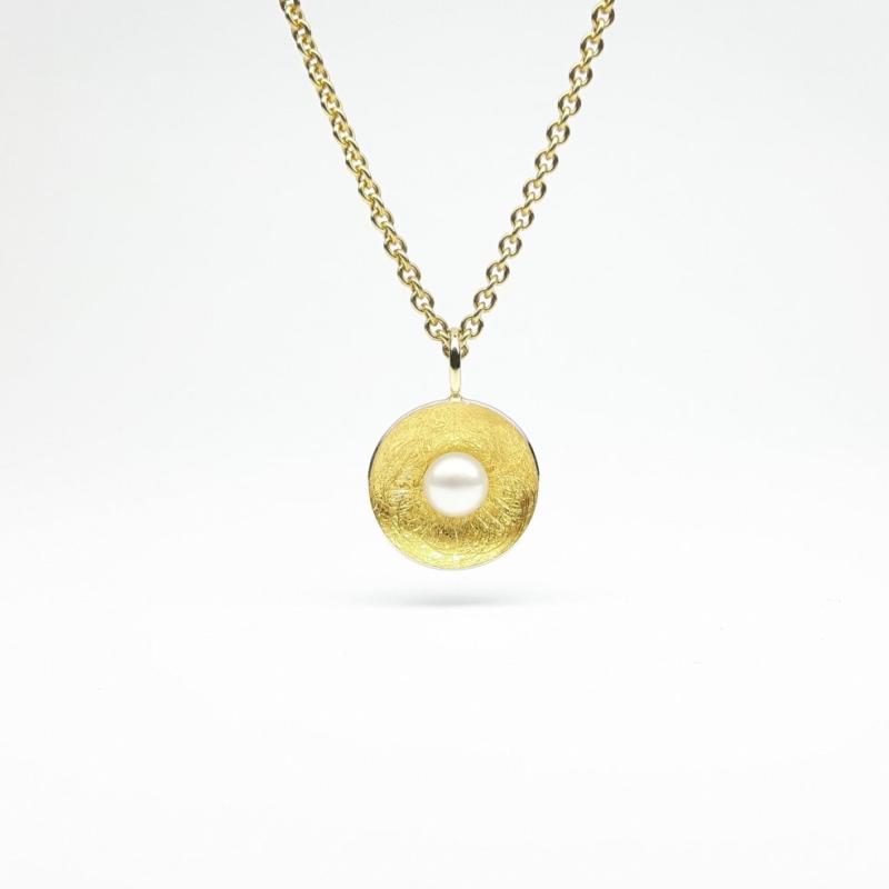 Pendentif en or fin, argent 925/- et perle de culture d'eau douce.